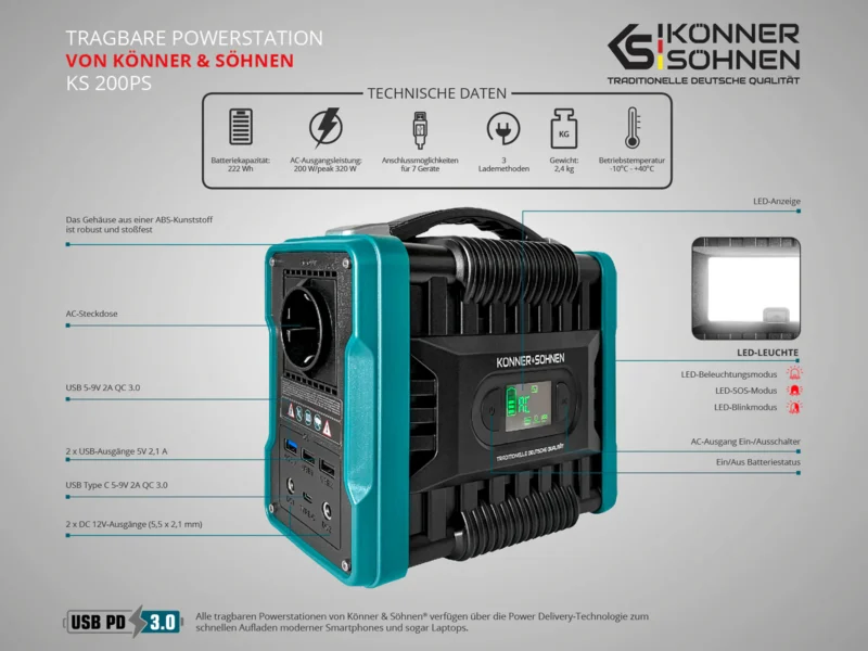 Könner & Söhnen kaasaskantav jõujaam KS 200PS